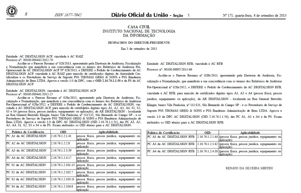 Credenciação da DigitalSign Brasil